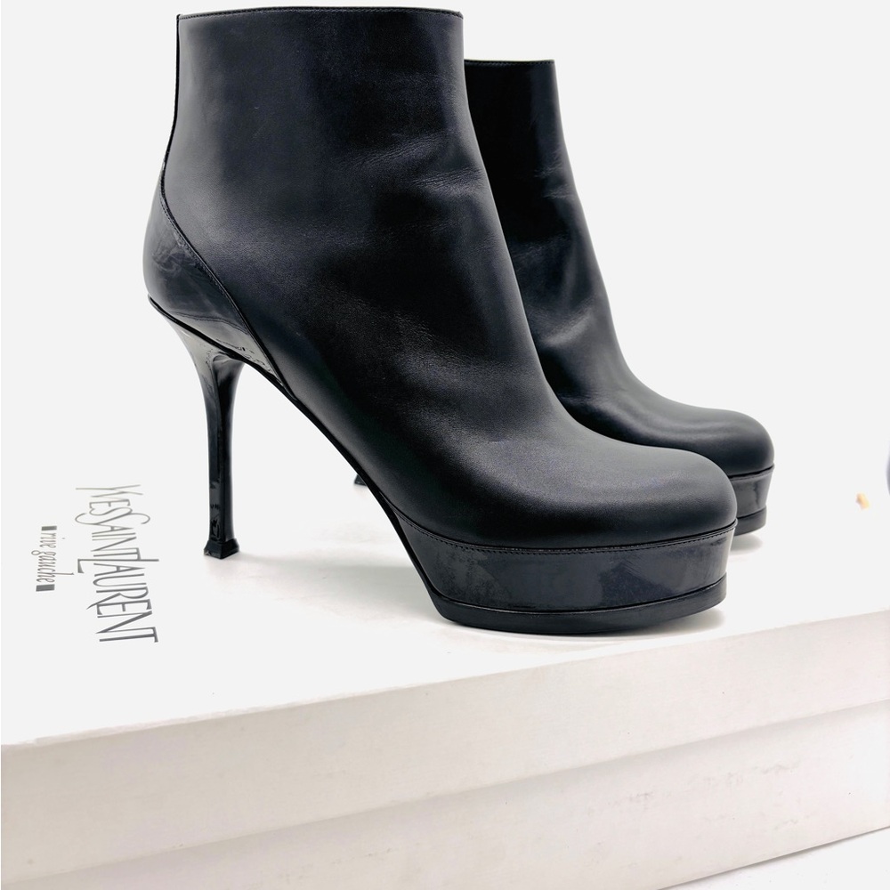YSL Black Leather Ankle Boots New